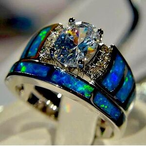 2pcs/set 925 Silver Ring Women Cubic Zircon Jewelry Wedding Ring Sz 6-10